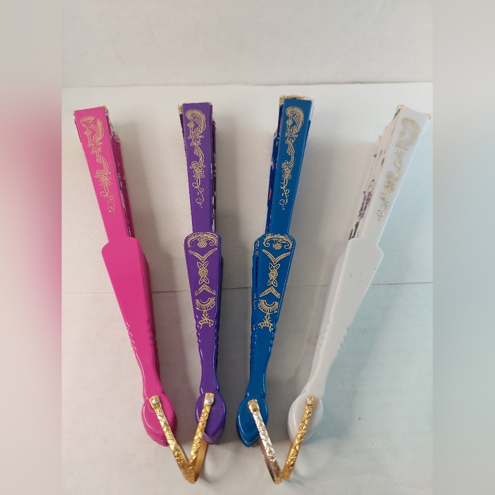 4-WGYYB VTG Silk Folding Chinese/Japanese Floral Pattern Hand Fans